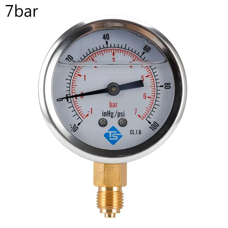 Wakuometr 1/4 BSP do montażu od dołu, wypełniony gliceryną, 68 mm -1/+10 Bar 87HA