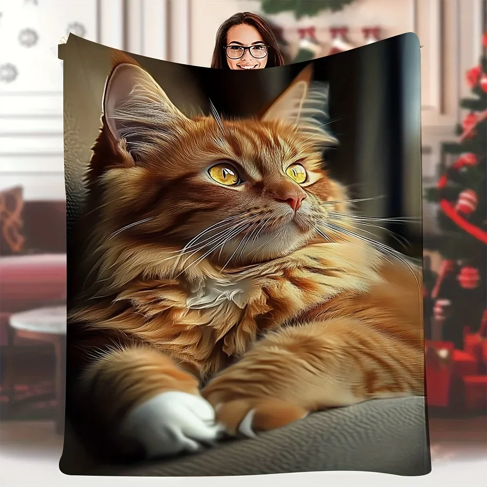 Plush Throw Blanket Nap Snuggling Cozy Cat Lover Gift Decorative Throw Blanket for Sofa Couch Warm Home Decor