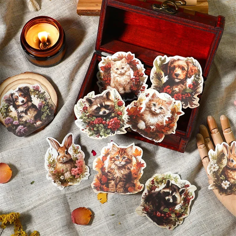 20Pcs Forest Animal Paradise Collage American Retro Handbook Stickers Cat Decor Material Supplies Scrapbook Cut 157*98MM