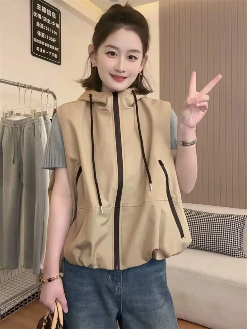 European Vest Women's 2025 Spring/Summer New Item Layered Small Shoulder Versatile Hooded Assault Suit Workwear Vest Trendy WLF