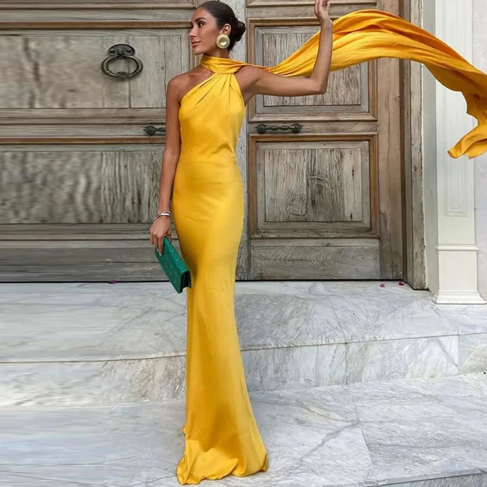 Customized Mermaid Simple Green Satin Evening Dress Modern Halter Homecoming Dresses Luxury Ruched Special Occasion Gowns