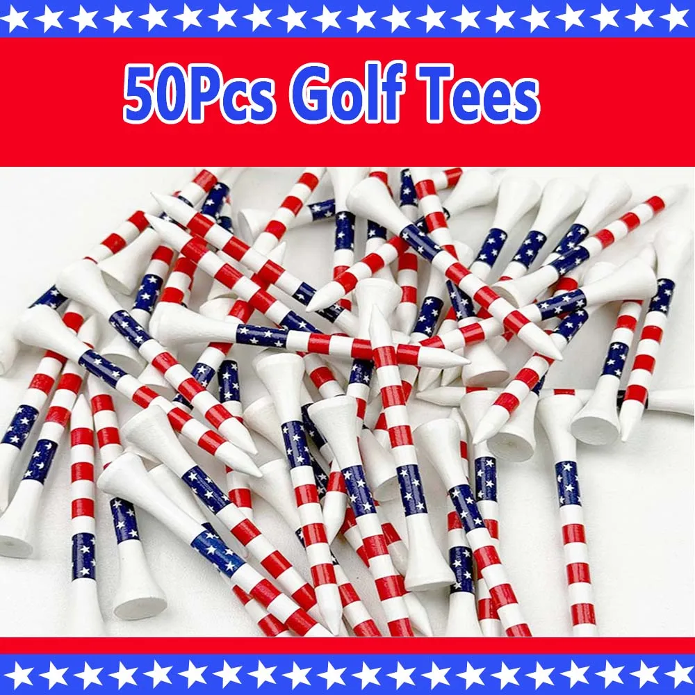 50 ชิ้น American Flag สไตล์ทนทานไม้ไผ่ Tees กอล์ฟ, กอล์ฟคุณภาพสูงระยะไกลตี Professional ลดแรงเสียดทาน Tee