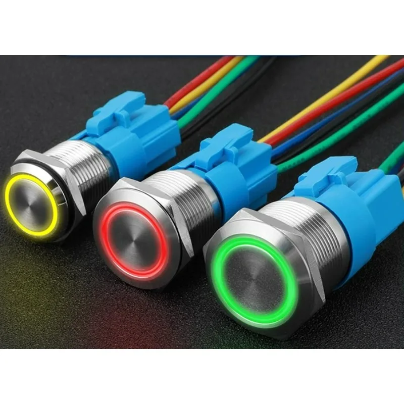 1Pcs Metal Button Switch with LED Light Waterproof Self-Repeating Check Point Self-Locking Various Sizes 16mm/19mm/22mm
