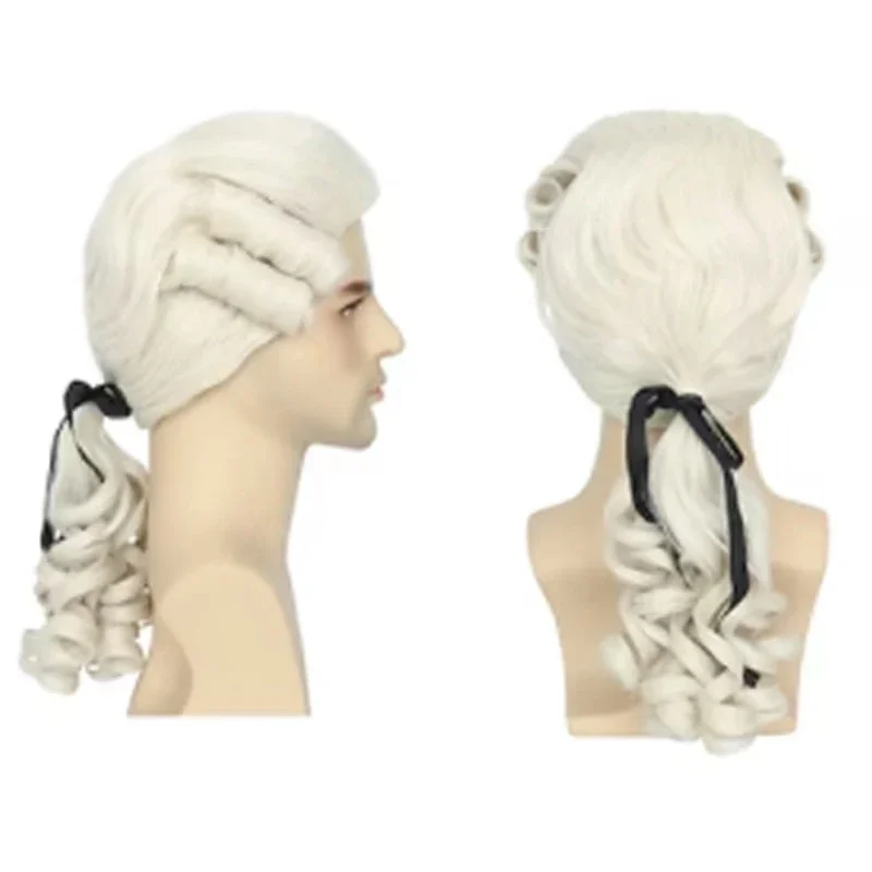2026 Synthetic Hair Colonial Role Playing Wig Lawyer Wig Men's Long Curled Hair Wig