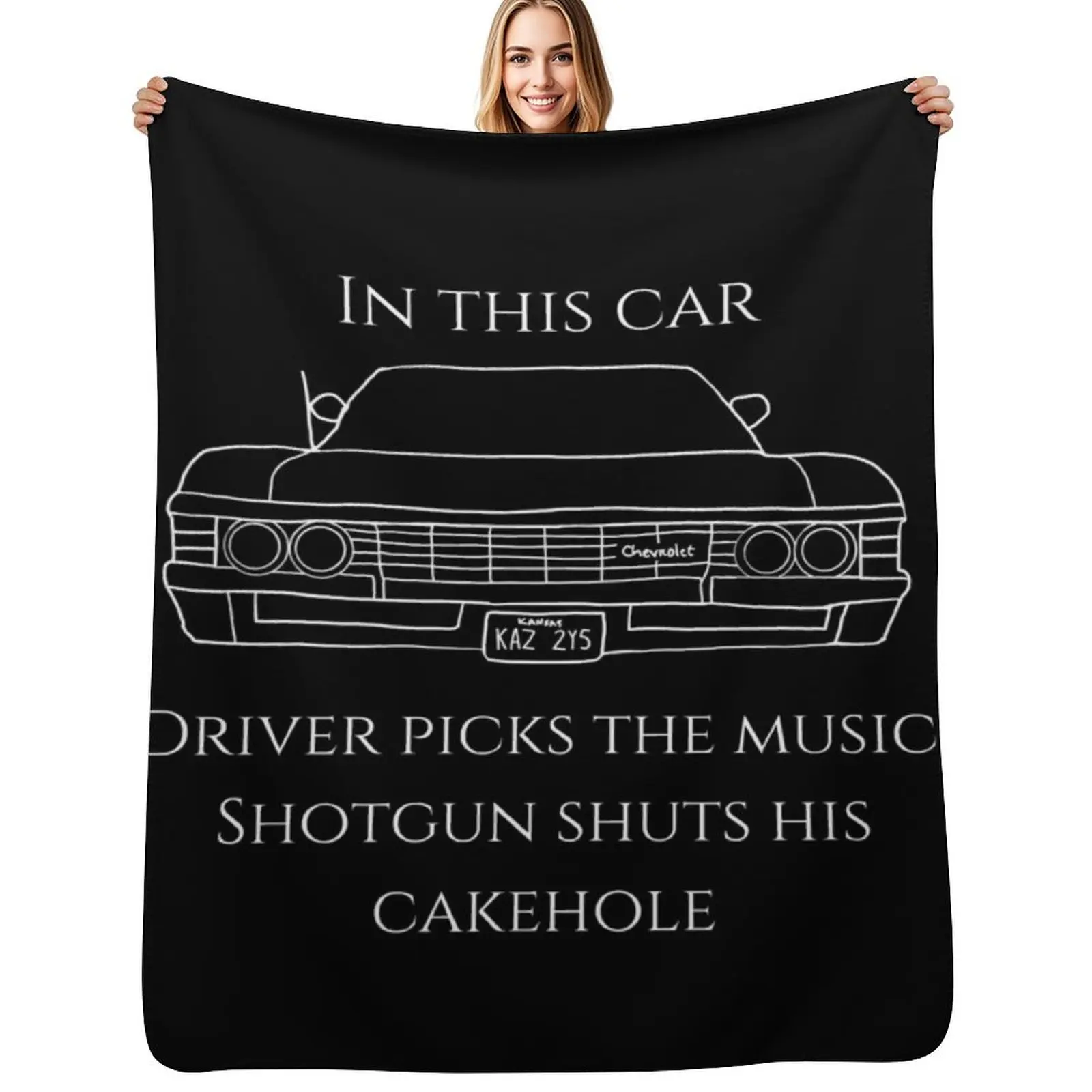 in this car driver picks the music, shotgun shuts his cake hole with impala '67 Throw Blanket For Baby Luxury Designer Blankets