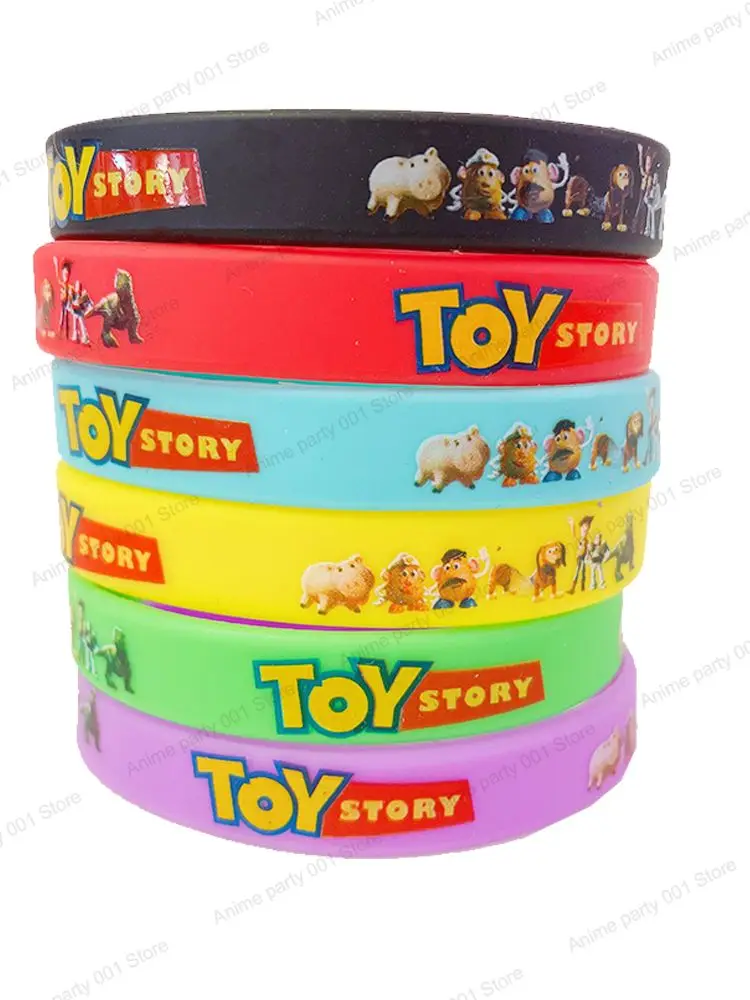 12pcs Toy story Bracelet Anime Woody Buzz Lightyear Jessie Alien Sport Wristand Children Cartoon Silicone Bracelets Party Gifts