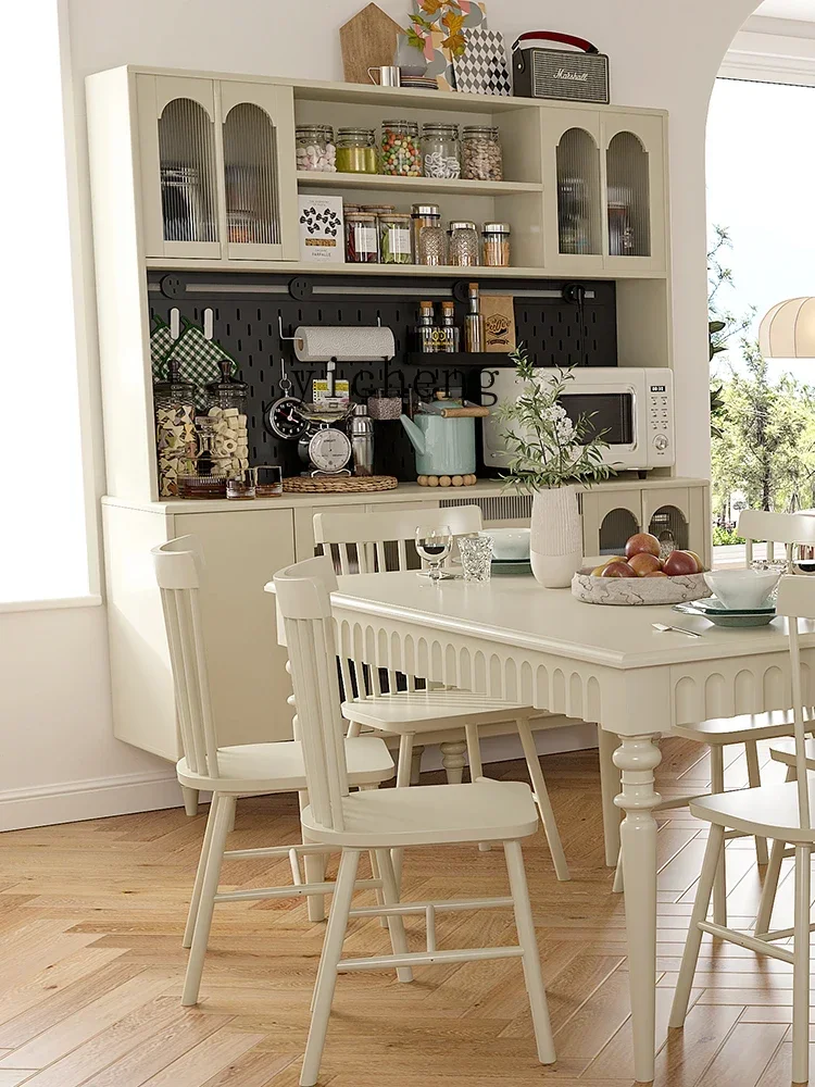 ZF Cream Style Pure Solid Wood Sideboard Vintage Storage Living Room Wall High Edge Entrance Cabinet