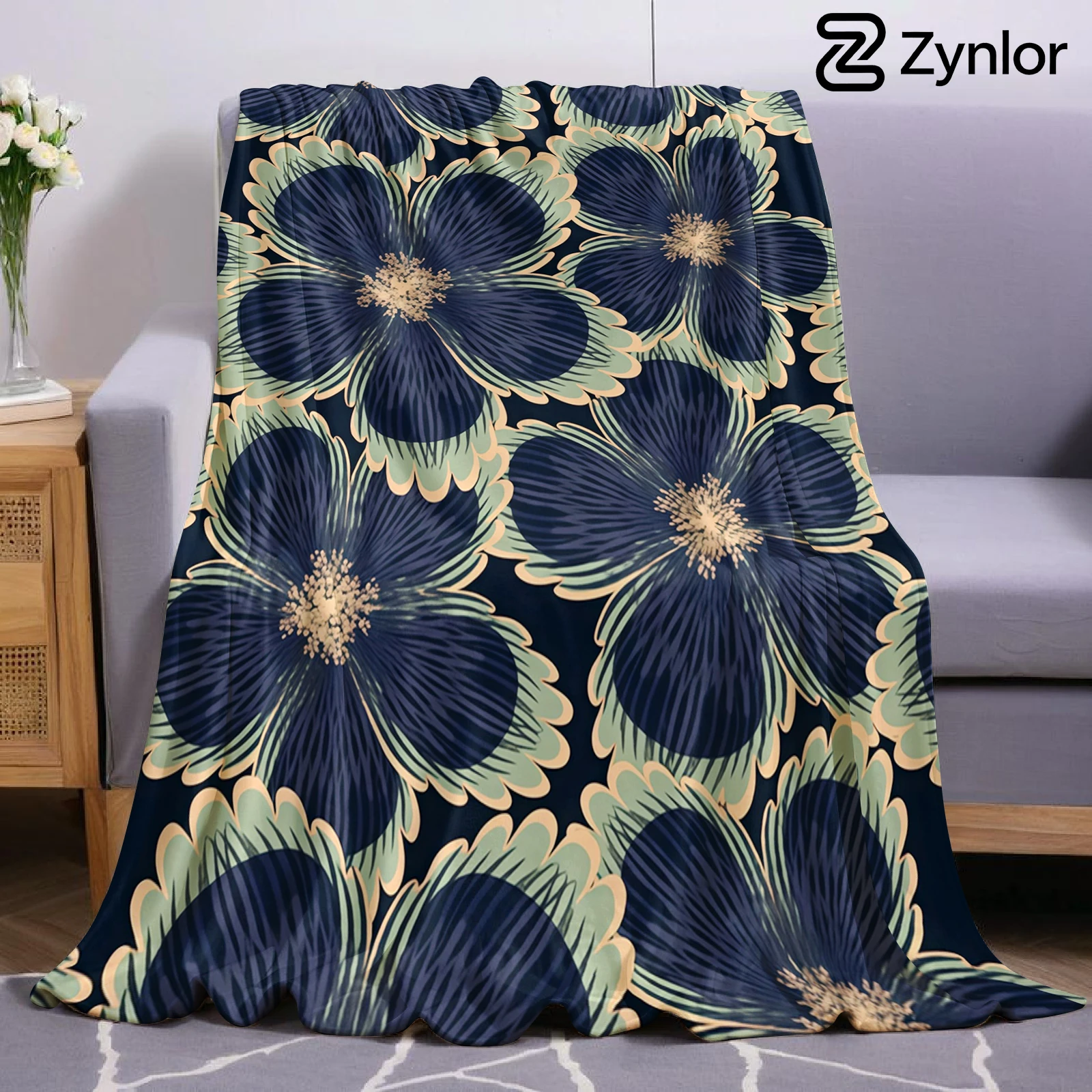 Midnight Bloom Lightweight Microfiber Soft Christmas Fleece Blanket Warm Cozy Throw for Bed Sofa Office Travel All Season