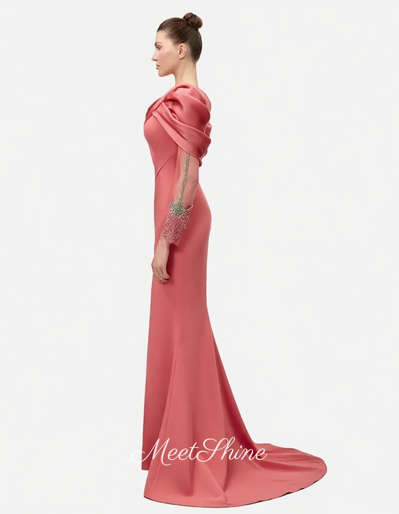 فستان سهرة فاخر بحورية البحر بفتحة جانبية للنساء دبي كورال بكتف واحد سويب تراين من الساتان فستان رسمي لحفلات الزفاف والحفلات الراقصة حسب الطلب