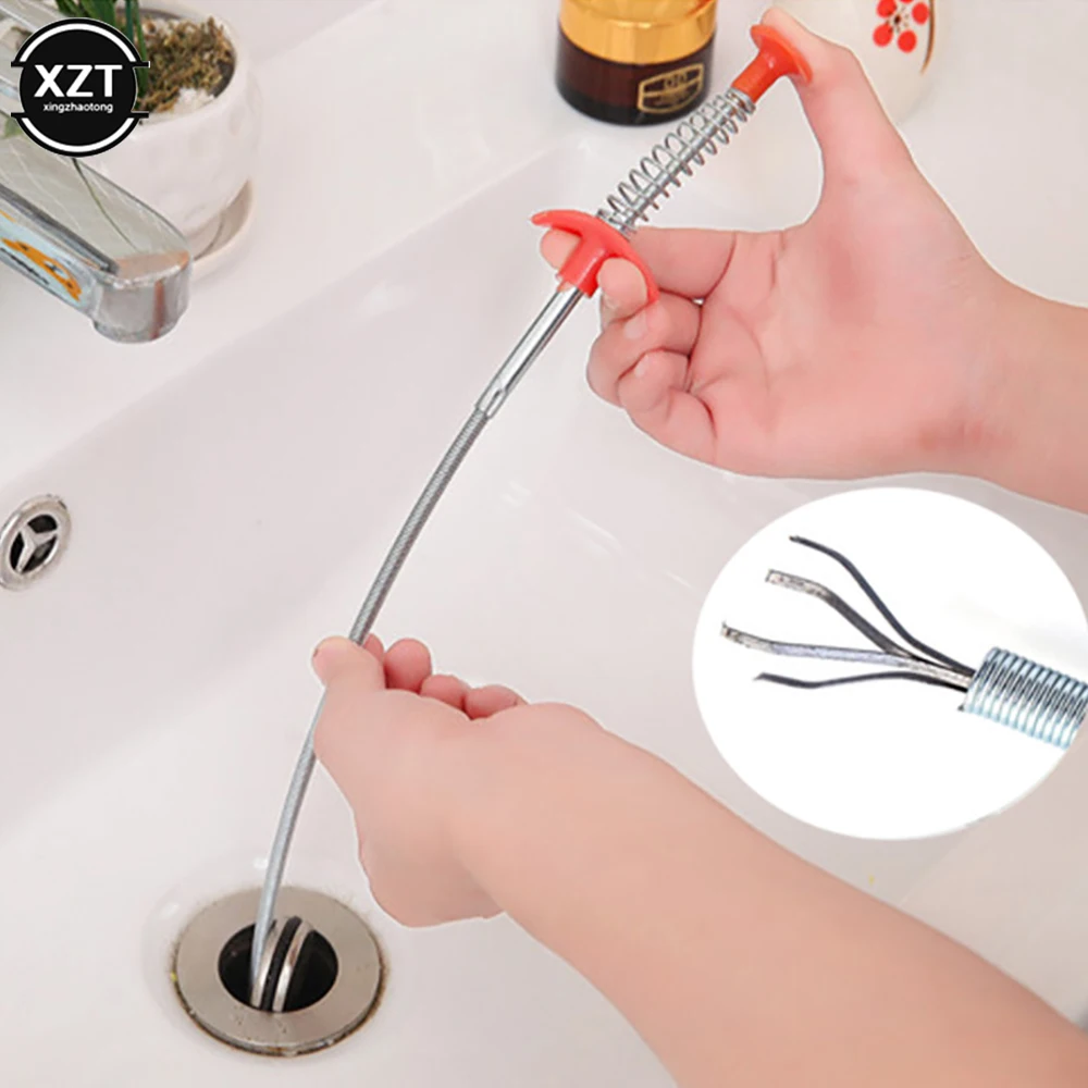 Sink Claw Pick Up for Sewer Toilet Cleaning Hair Catcher Pipeline Dredge Tool Hair Brush Cleaner Flexible Bend With Spring Grip