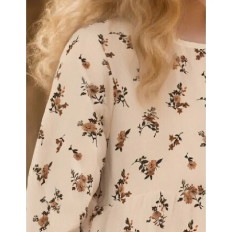 Gaun Lengan Panjang Motif Bunga Musim Semi dan Gugur 2025 untuk Anak Perempuan, Gaun Putri Model A dengan Pinggiran Daun Teratai, Kasual Serbaguna Retro