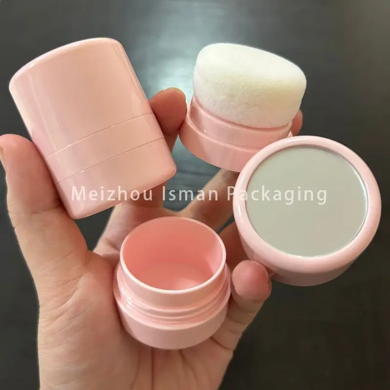 

50Pcs empty portable mini 5g pink mushroom head loose powder jar cosmetic packaging container box with puff and mirror