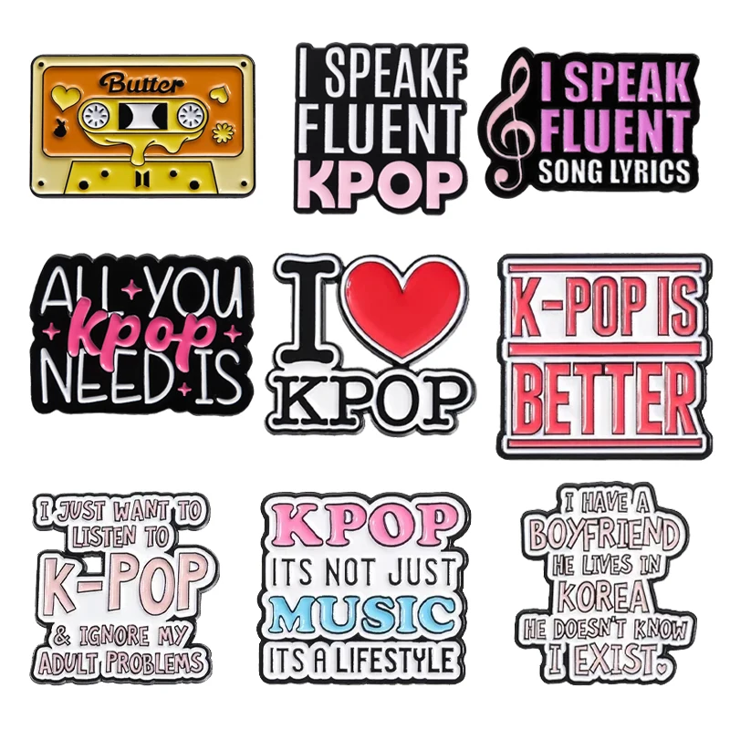 I Love Kpop Music Enamel Pins Kpop Music Is Better Lyric Brooches Lapel Badge Backpack Accessories Band Jewelry Gift for Friends