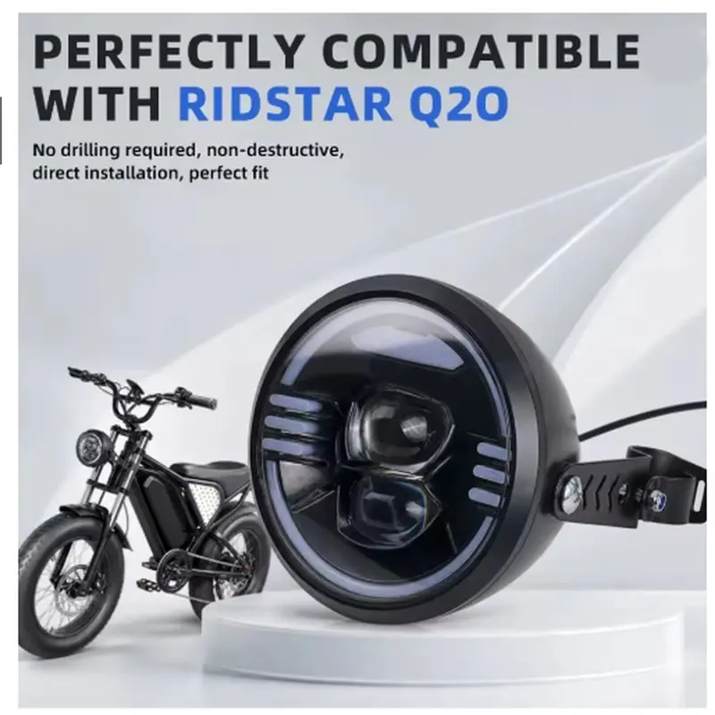 For Ridstar Q20 LED Headlight Headlamp Built-In Horn Electric Dirt Bike E-Bikes Motorcycles Accessories