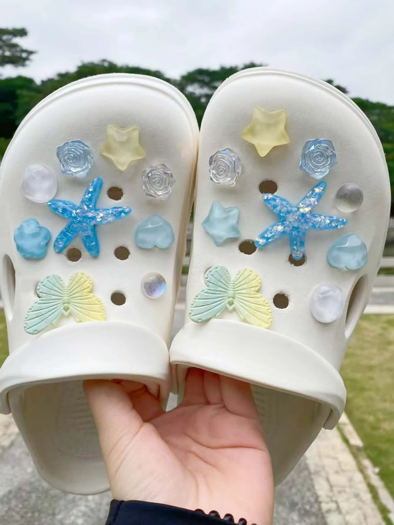 18pcs Fashion Blue Starfish & Butterfly DIY Detachable Shoe Charms – Versatile Garden Shoe Buckles & Sandal Decorations for All