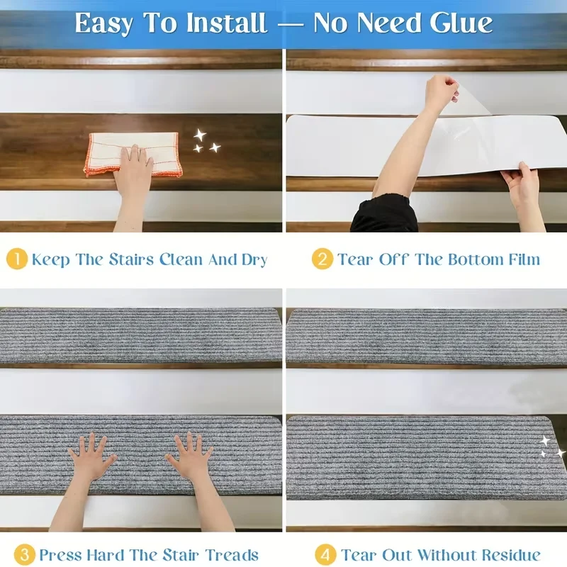 1PC 20x80cm Stair Mats Carpet Strips Treads Non Slip Washable Rug Outdoor Polyester (Polyester) For Wooden Steps Pads Stairs Tap view 6