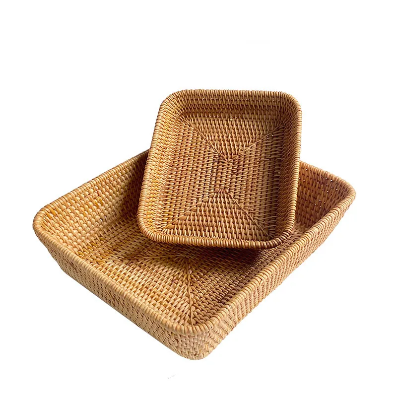 

Handwoven Rattan Basket Rectangle Bread Basket Storage Basket Food Fruit Vegetable Serving Basket Supermarket Display Tray