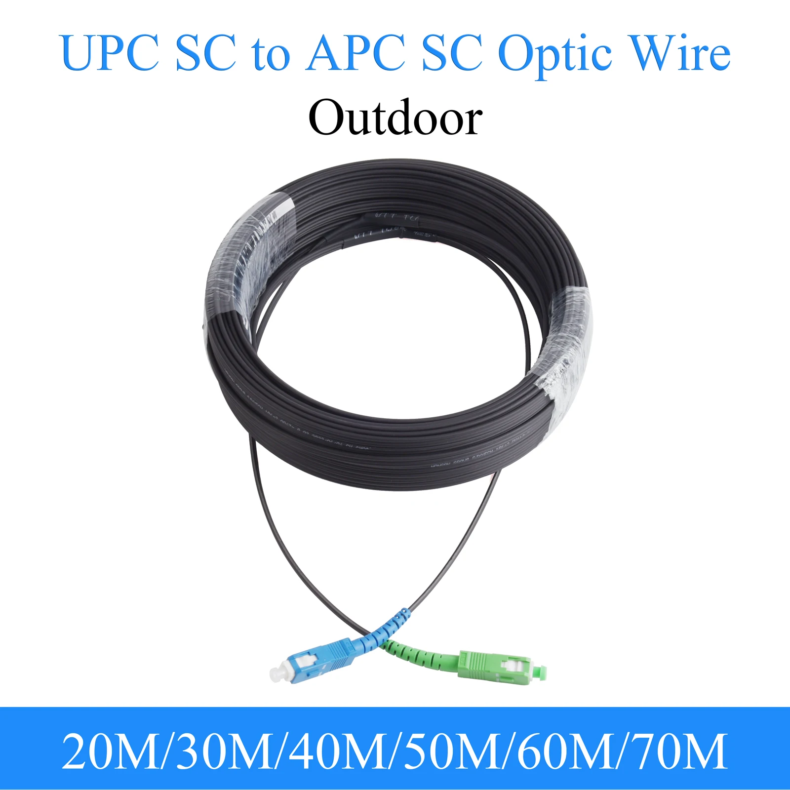 Fiber Optic Wire APC SC to UPC SC Optical Single-mode 1-core Outdoor Extension Cable Simplex Patch Cord 20M/30M/40M/50M/60M/70M