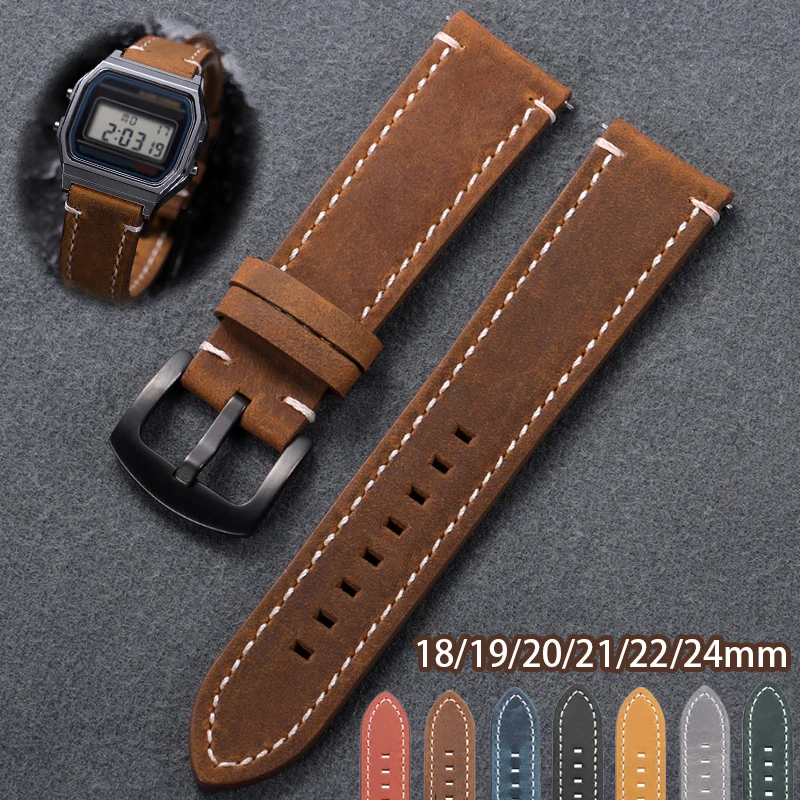 Genuine Leather Strap 18mm 19mm 20mm 21mm 22mm 24mm Retro Calfskin Watchband for Huawei Watch for Omega Quick Release Bracelet