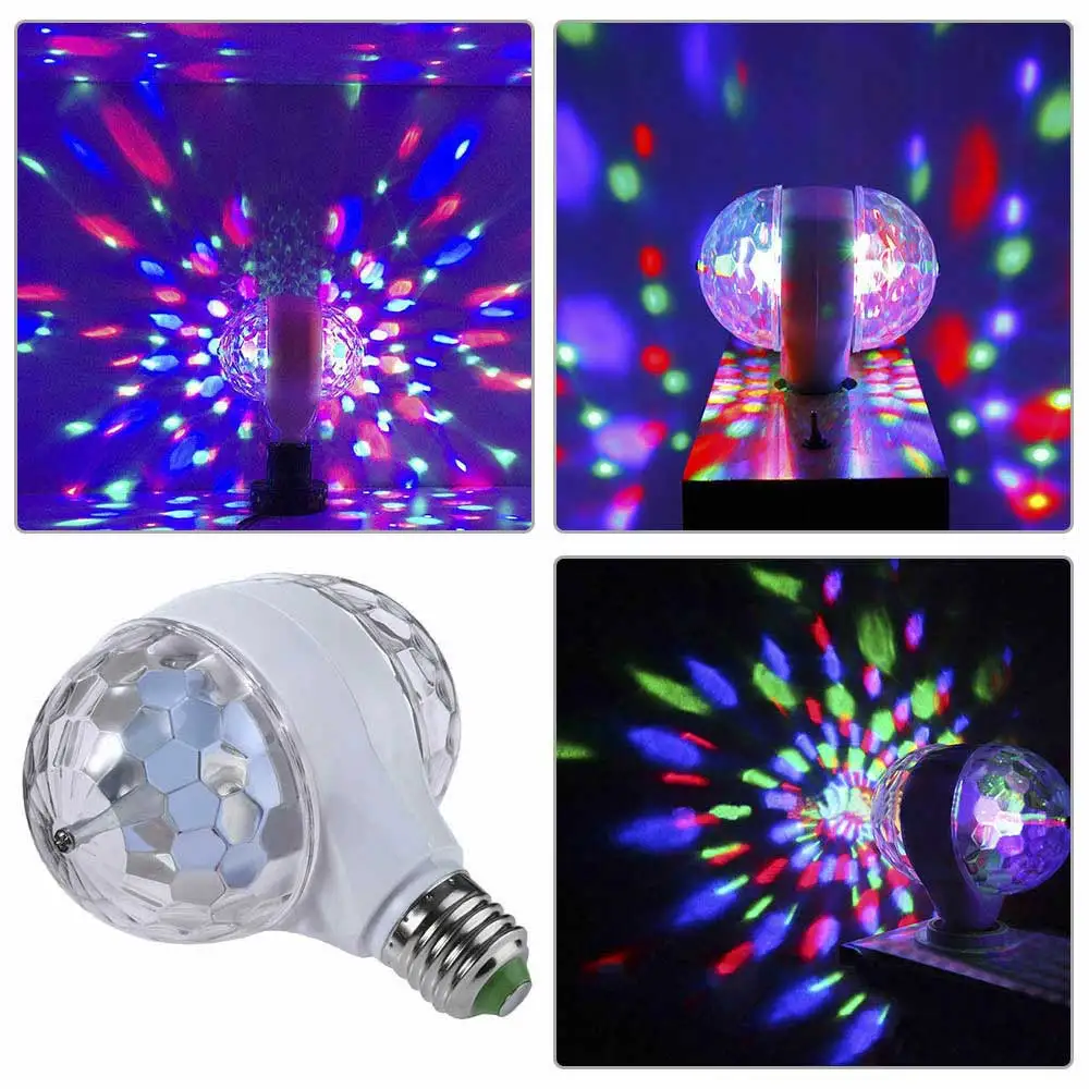 

E27 RGB Disco Ball Lamp DJ Flash Halloween Christmas Party Atmosphere Lights Wedding Rotating Dual Head Projector Stage Light