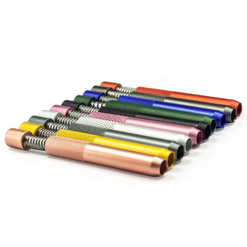 Creative Aluminum alloy Spring press-type Metal snuff Tube 78mm New portable snuff pipe Metal Straw Cool Gadget for Men image 6