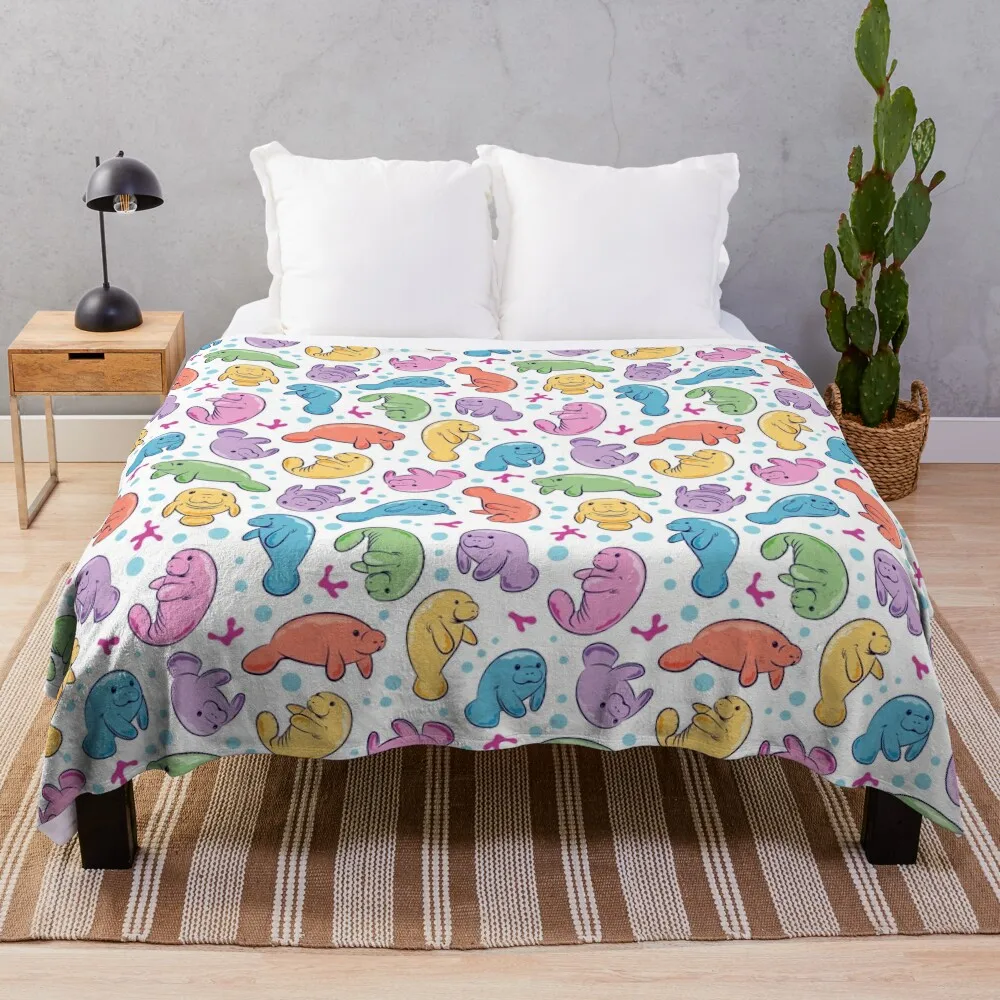 

Cute Manatee Pattern - Colorful Underwater Pattern Throw Blanket Large Soft Big Blankets