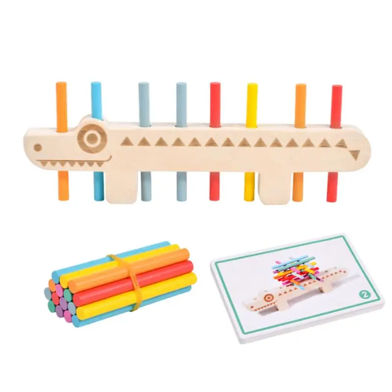 Jouets en bois assortis en forme de crocodile, jeu de tri de 55 cartes double face, jouets de triage de documents vibrants, empilage amusant