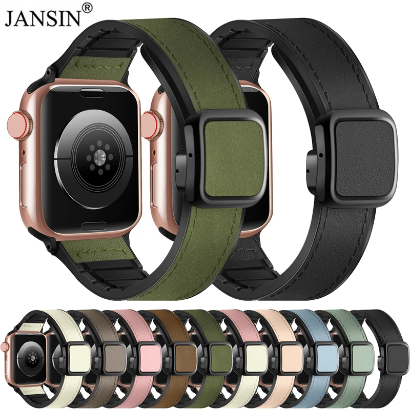 Skórzany silikonowy pasek do Apple Watch Series 10 9 8 7 6 Ultra 2 Sport Band 46 mm 42 mm 45 mm 44 mm 40 mm 41 mm 49 mm Bransoletka magnetyczna