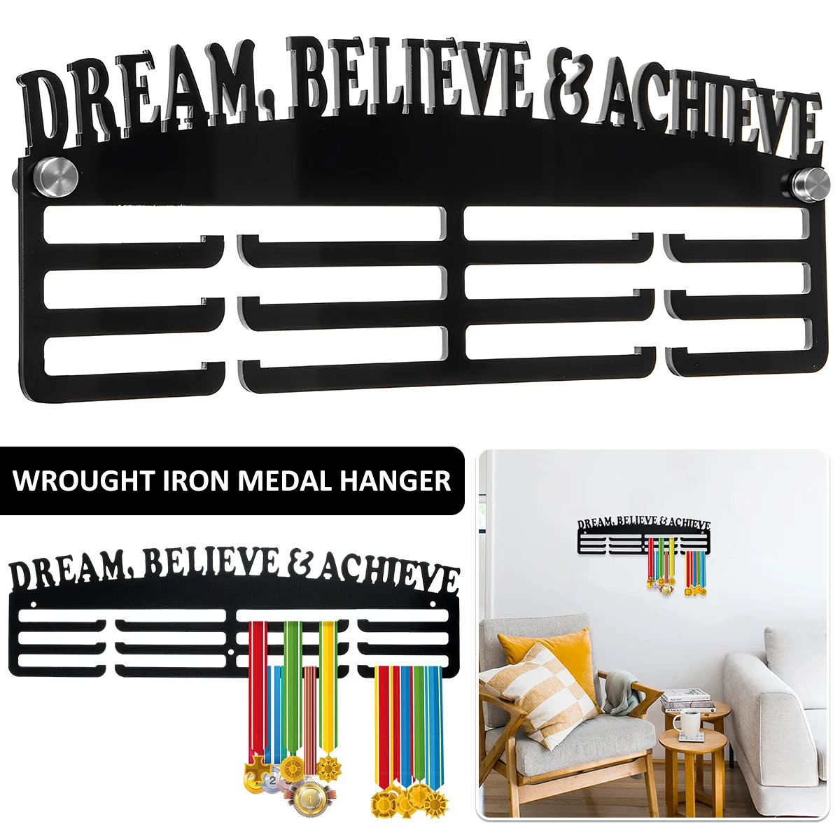 Medal Display Hanger Heavy Duty Commemorative Medal Stand With Inspirational Words Home Wall Decoration Celebrity Medal Stand