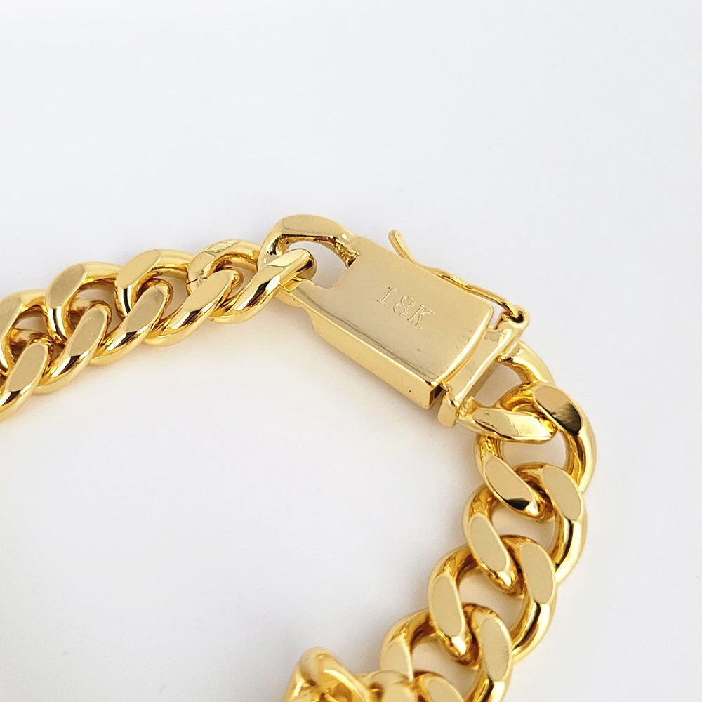 New Cuban Chain Bracelets For Man 18K Gold Color 10mm Width ID Bracelet & Bangle Pulsera Wristband Men Jewelry Accessories Gifts