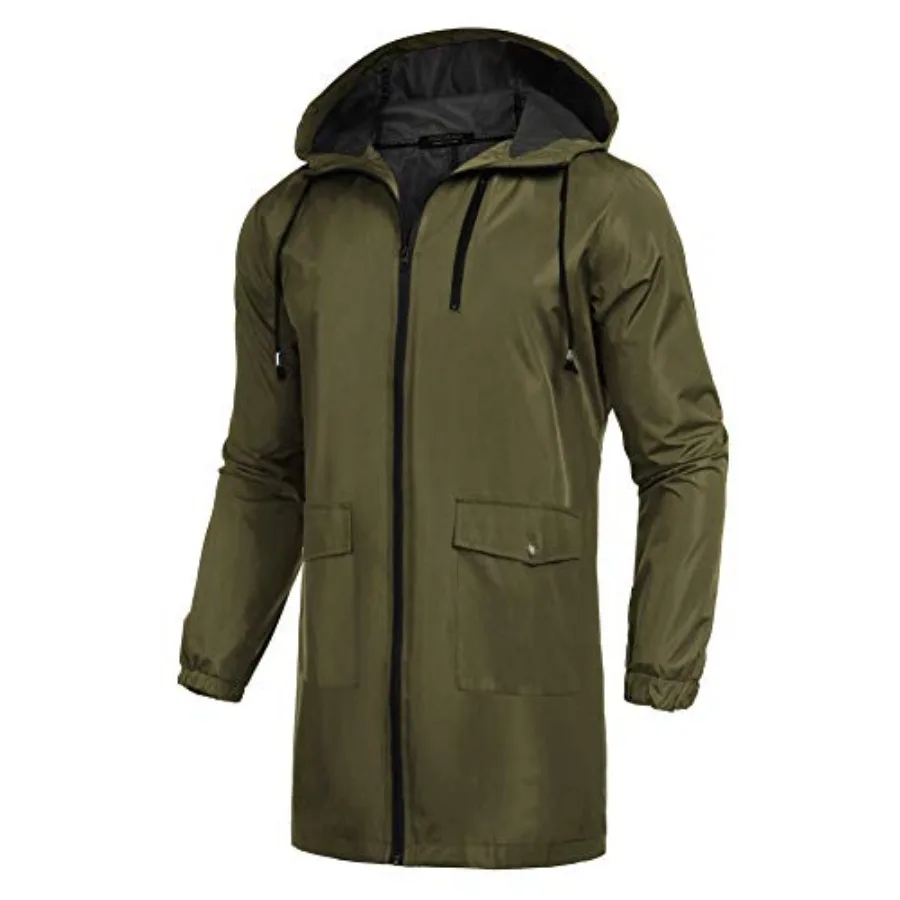 

Men's Long Raincoat Ligtweight Rain Jacket Waterproof Outdoor Jackets with Hood