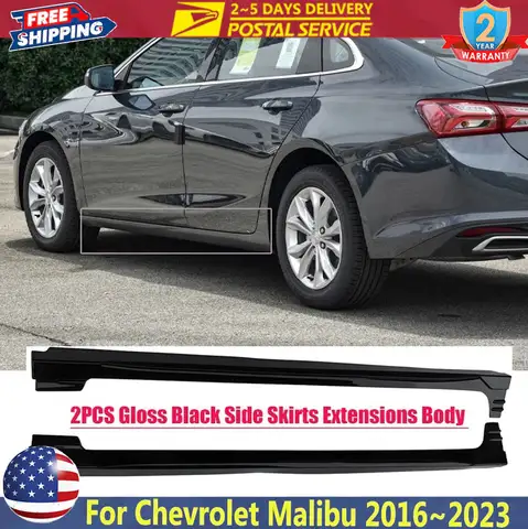 2PCS Gloss Black Car Side Skirts Extension Rocker Splitters Diffuser Winglet Wings Body Kit For Chevrolet Malibu LS RS 2016~2023