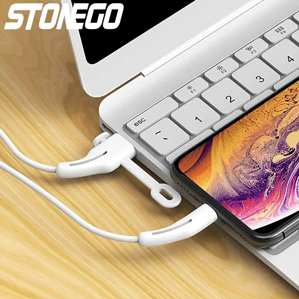 STONEGO 2 en 1 Protector de Cable de carga teléfonos soporte de Cable cubierta cable enrollador clip cargador USB gestión de cables organizador