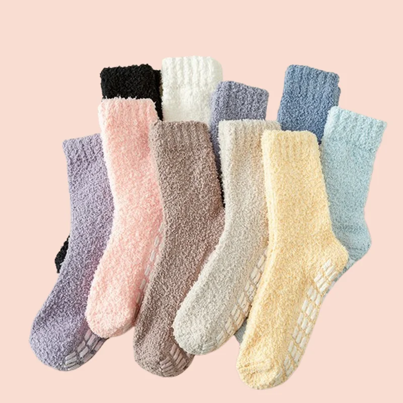 

3/6 Pairs Women's High Quality Mid-tube Socks Autumn Winter Fleece Thick Warm Sleeping Socks Ladies Loose Confinement Socks