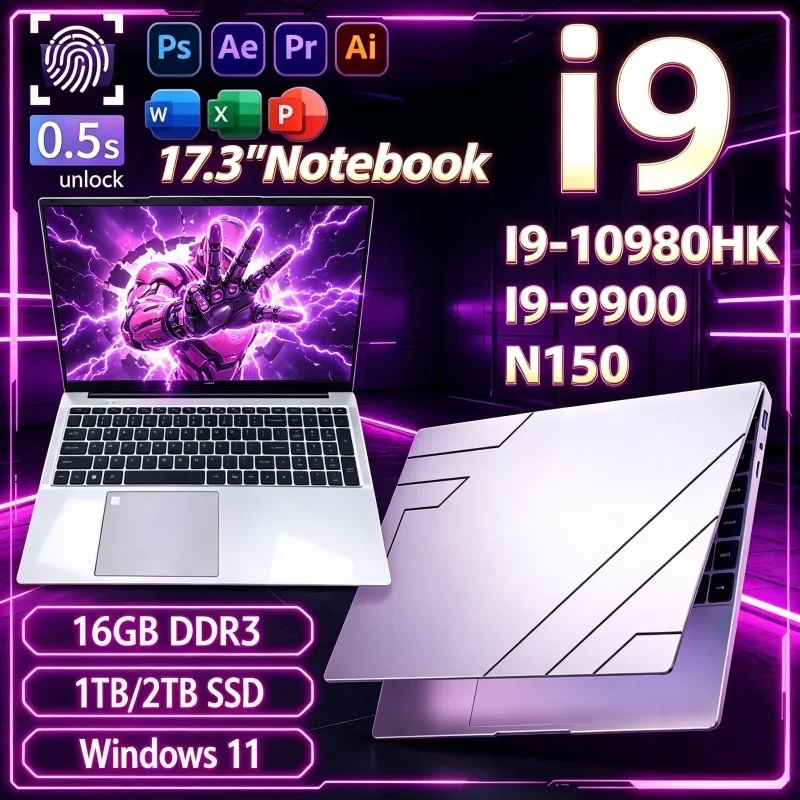 Hot High‑Output 17.3 Inch Laptop Intel I9‑10980HK/I9‑9900/N150 16GB 32GB 2TB SSD Win11 1080P Gaming Office Notebook