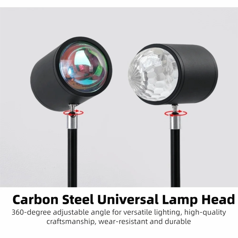 

High Quality 16 Colors Water Ripple Lamp Dual-Head Design Button Control Sunset Lamp 360° Rotation Night Light Live Broadcast