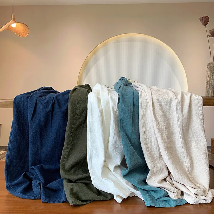 Autumn/Winter Cotton-Linen Pants: Ramie Stone-Washed Chinese Zen Style Slim-Fit Culottes.