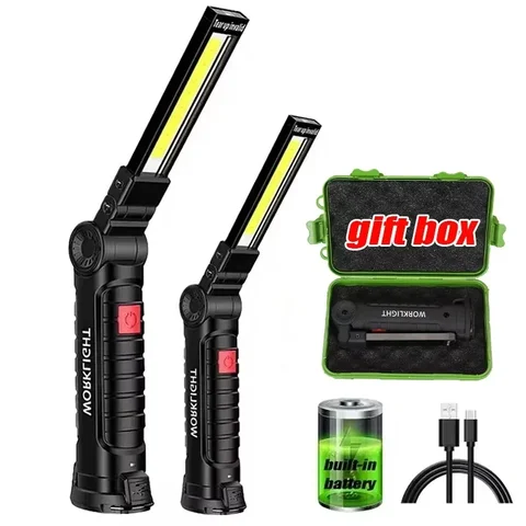 Multifunctional Rotatable Work Light, USB Rechargeable Flashlights w/ Magnet Hook,Ideal for Auto Repair Inspection and Emergency
