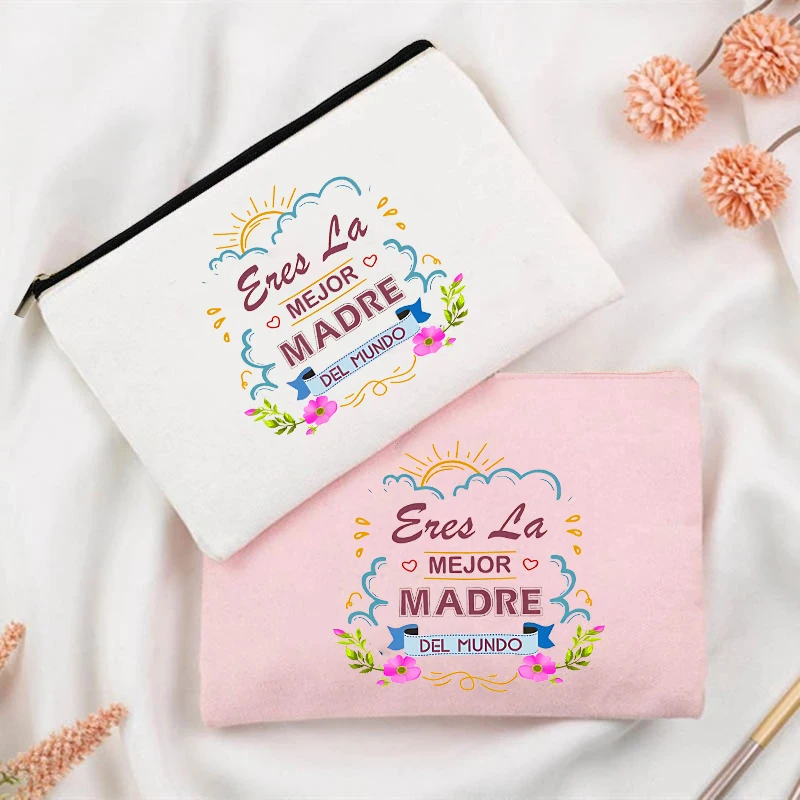 You Are The Best Mother in The World Mom Makeup Cosmetic Bag Canvas Zipper Pouches Toiletry Case for Mother's Day Gifts