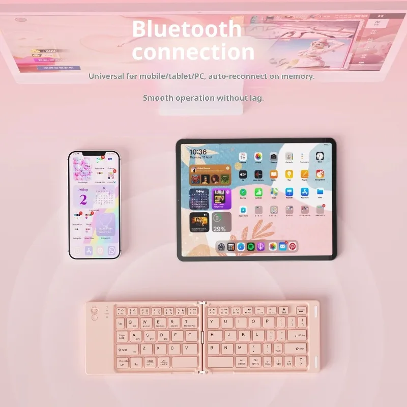 BOW Wireless Bluetooth5.0 Foldable Keyboard Simple Design Long Life Slient Mobile Office Keyboard Suitable for Computers Tablets