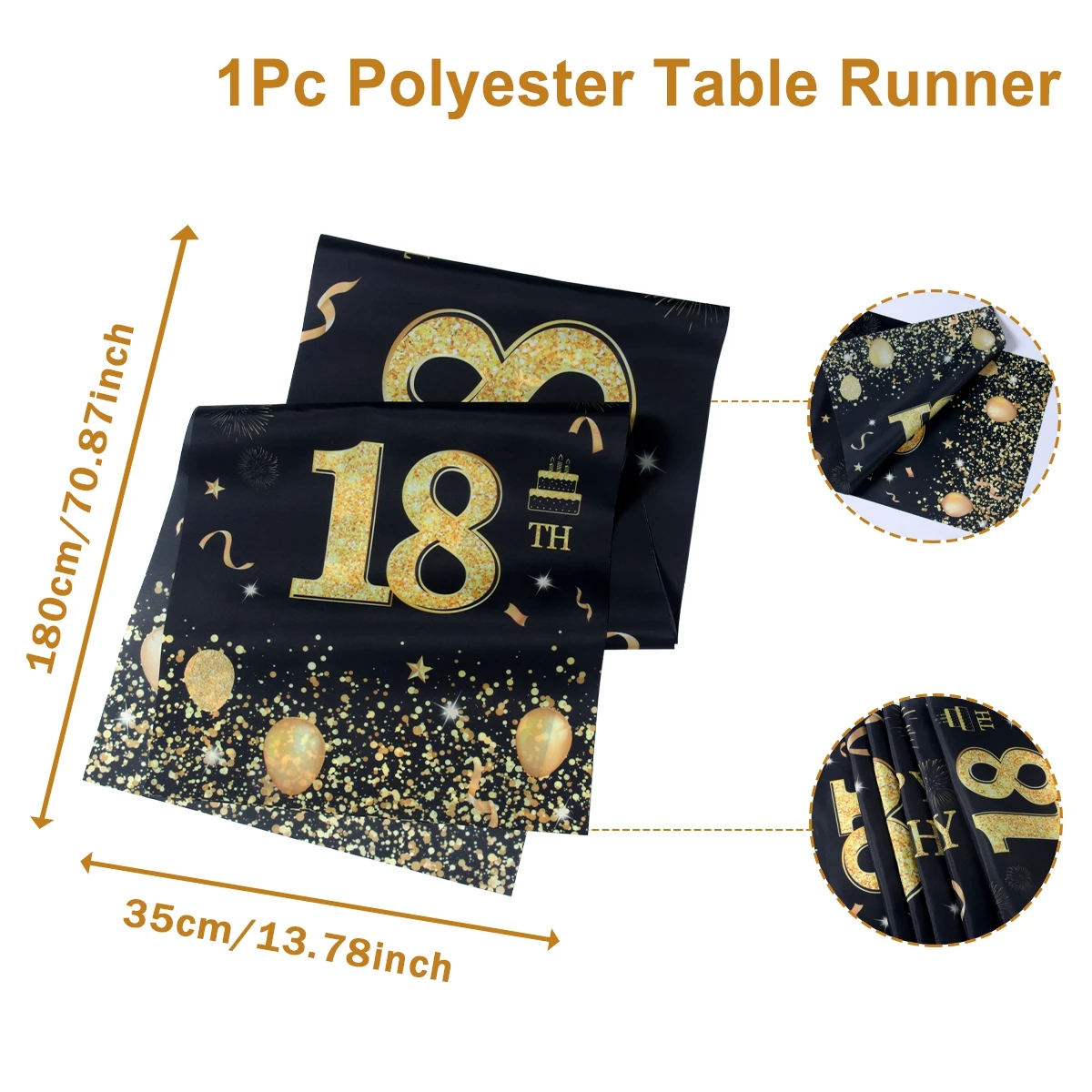 Black Gold Birthday Table Runner Happy Birthday Party Decoration18th 30th 40th 50th 60th Birthday Banner Table Cover Decoration