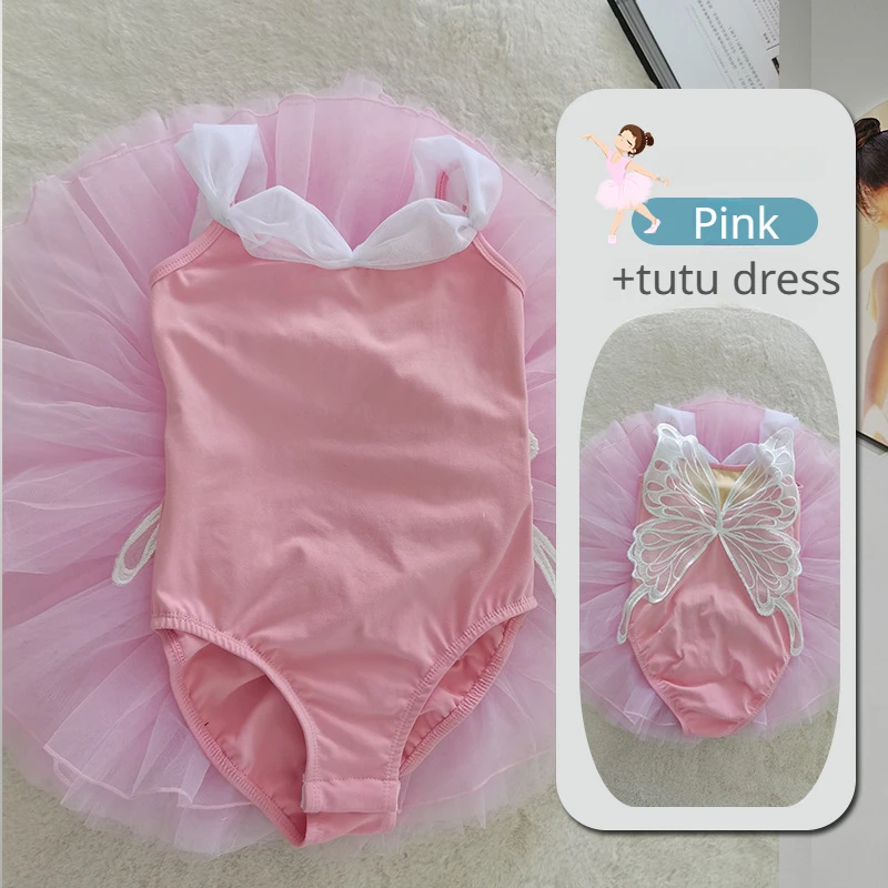 New Girls Ballet Dancewear Tutu Leotard Bodysuit Kid Fairy Butterfly Wing Gymnastics Ballerina Costume Long Sleeve Skating Dress