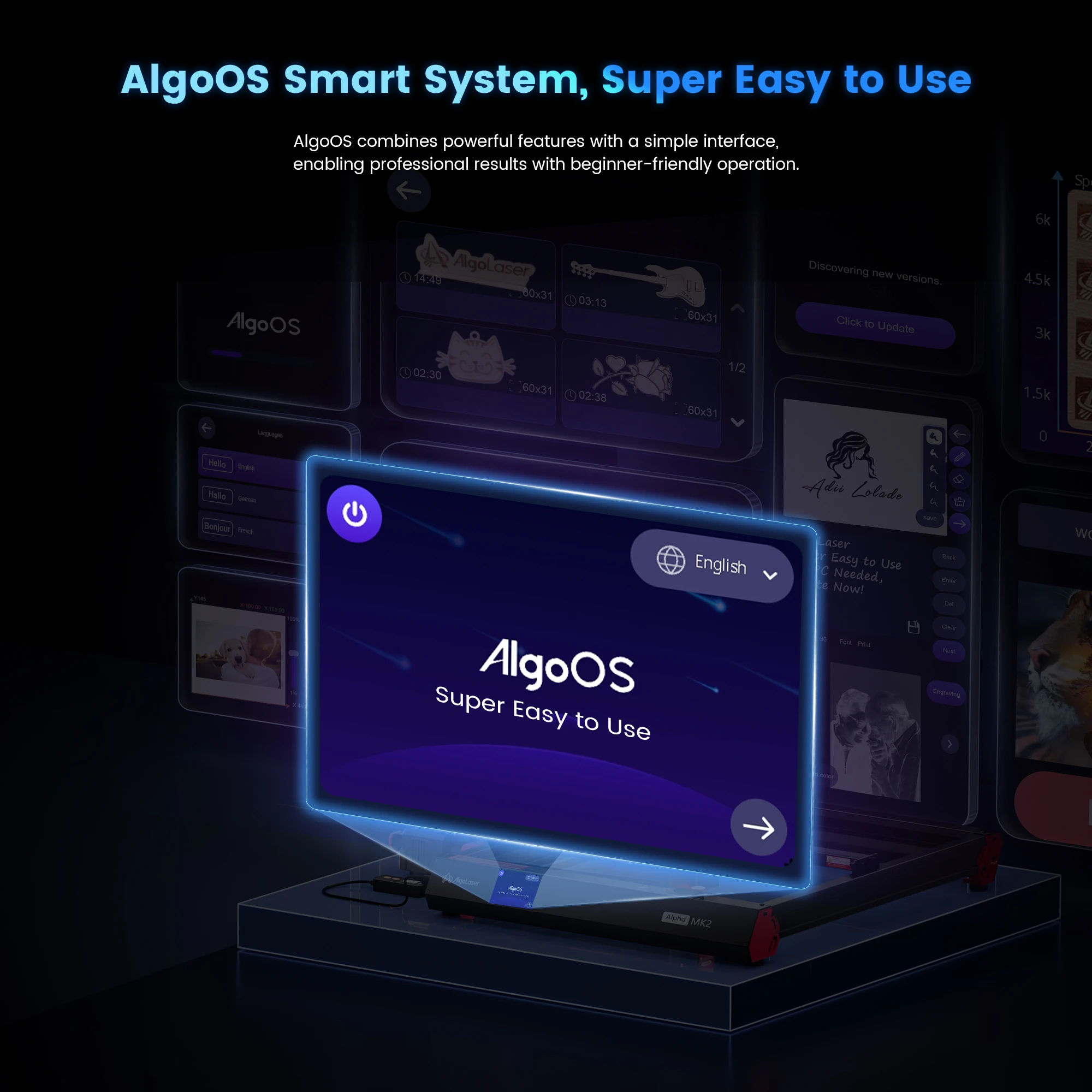Algolaser Alpha MK2 22W/40W Laser Engraving With Touch Screen For Business Engraving Control Colorful Metal Engraver Woodworking