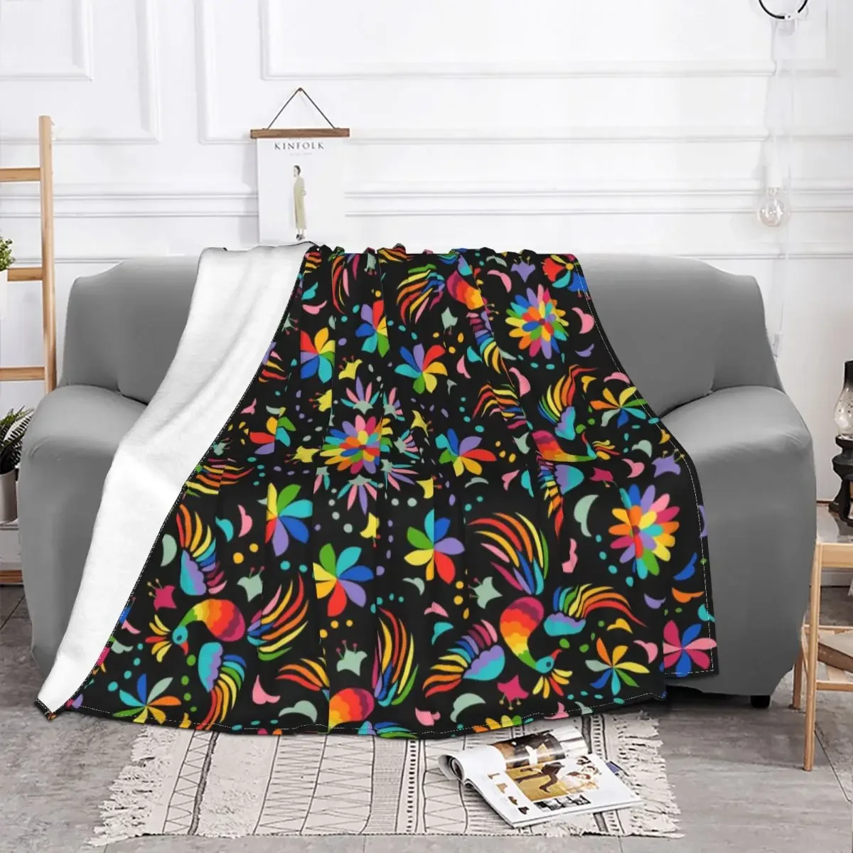 Mexican Floral Blankets Rainbow Birds Flowers Fuzzy Funny Breathable Throw Blankets for Home All Season