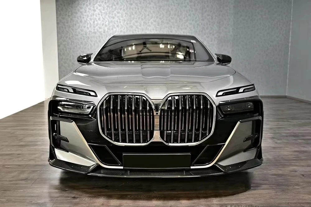 MSY Style New Full Dry 3K Twill/Forged Carbon Front Bumper Grille Mesh Insert for 7 Series 2023+