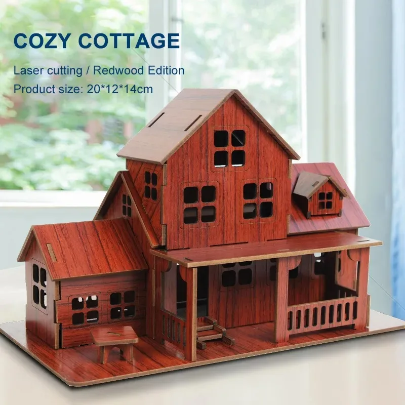 Puzzle 3D en bois pour enfants et adultes, modèle de chalet confortable, maison mécanique en bois faite à la main, kit de bricolage