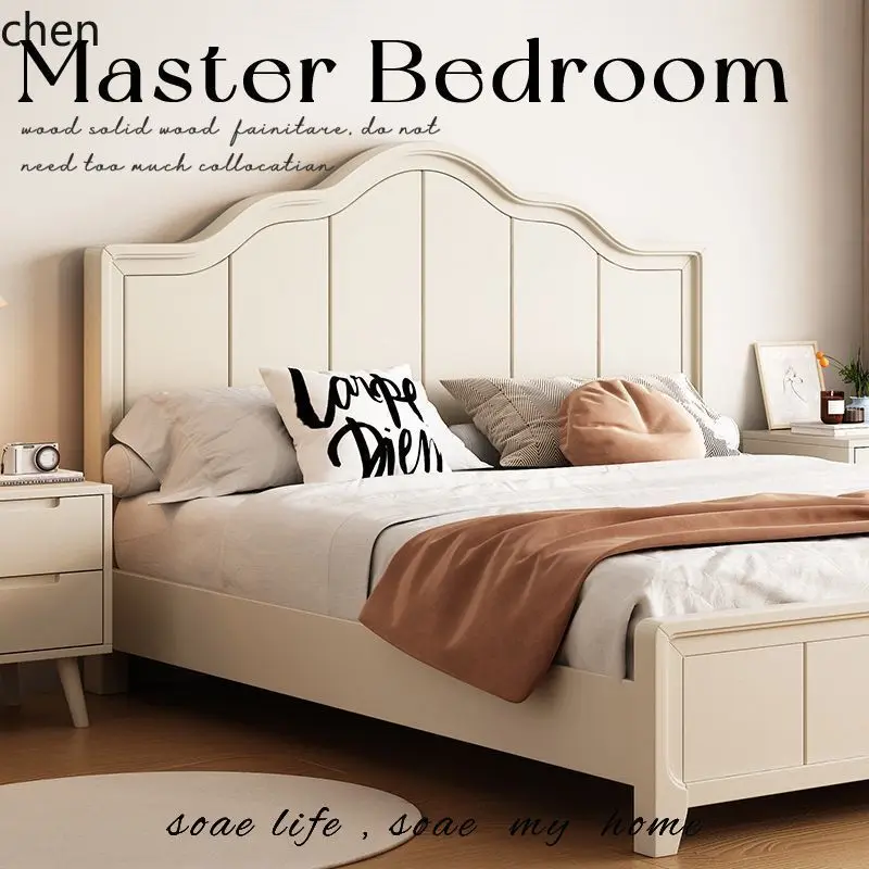 CZ11 White Solid Wood Bed Modern Minimalist Style Home Double Bed Master Bedroom Princess American Pine Bed
