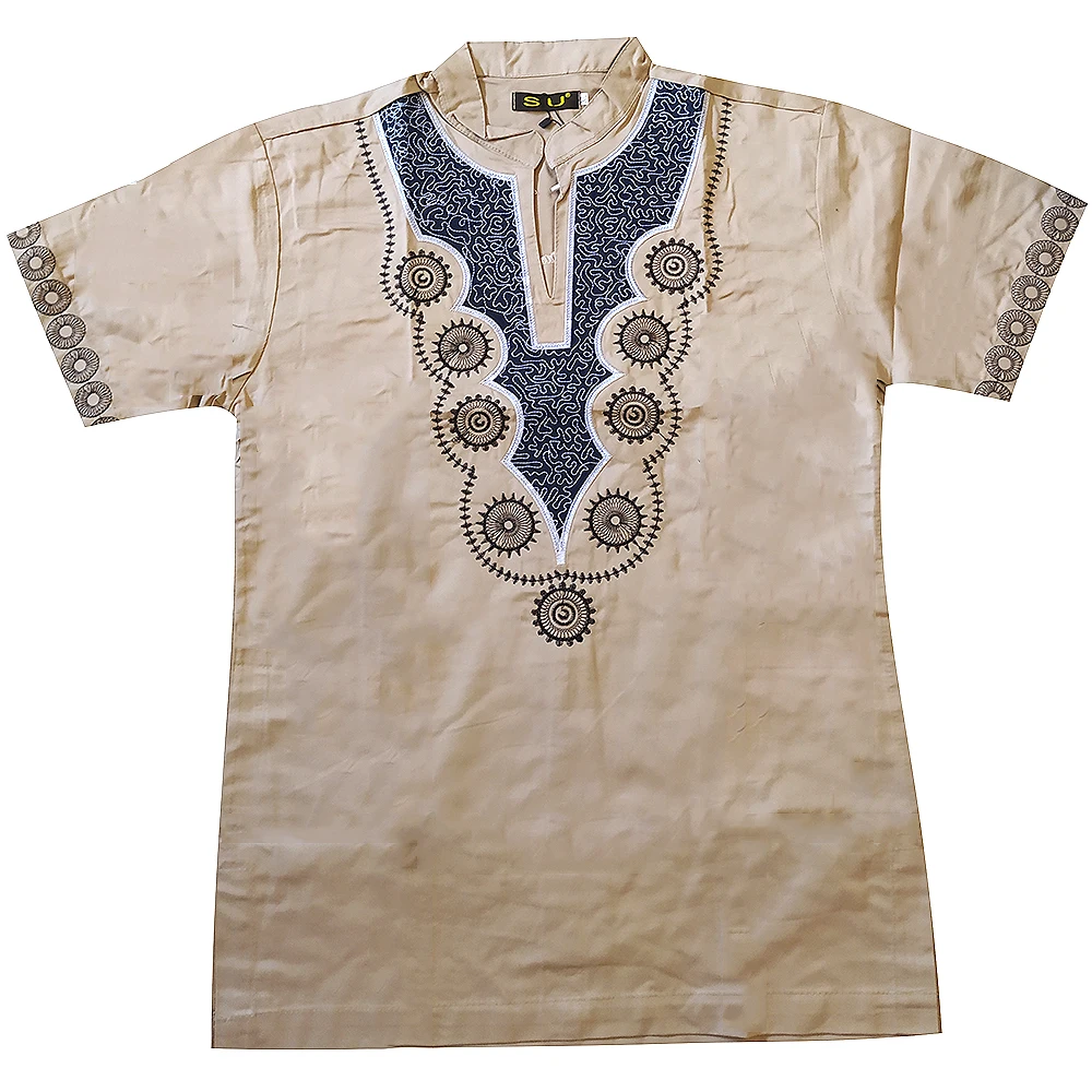 

Latest 2022 Men T-shirt Embroidered Fashion Short Sleeve Tee Stand Collar With Single Button Summer Casual Shirts Ankara Ethnic