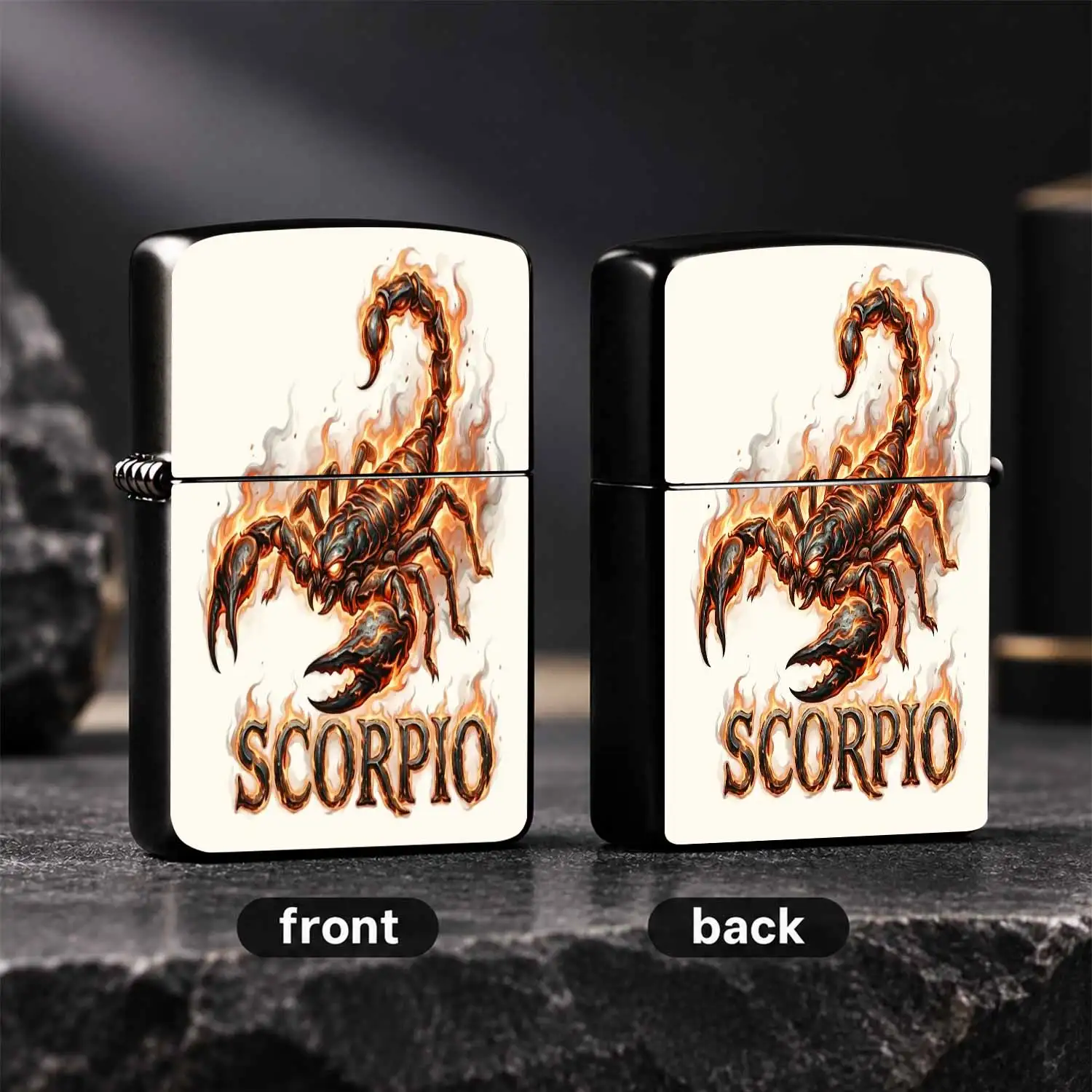 Fiery Scorpio Themed Windproof Lighter, Cool Dark Scorpio Pattern Zodiac Sign Portable Ignition Device, Stylish Flame Printed Daily Accessory, Ideal Versatile Present For Scorpio Enthusiasts, Suitable For All Kinds Of Scenarios And Daily Us