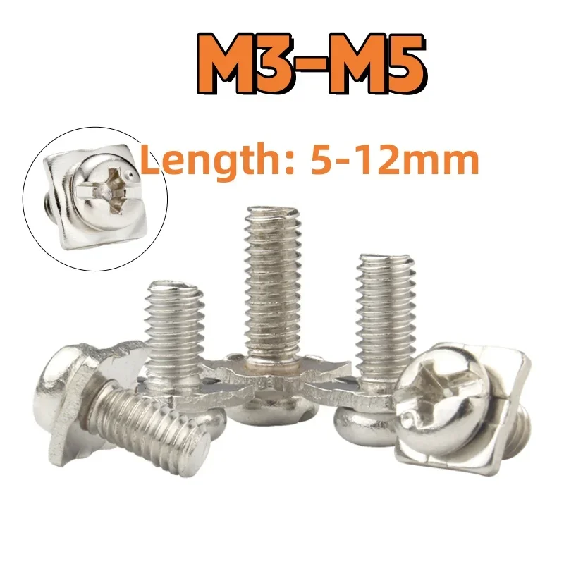 Cross Pan Round Head Screws with Square Washer Combination ScrewM3M3.5M4M5 Nickel Plated Terminal Block Screw Switch Accessories